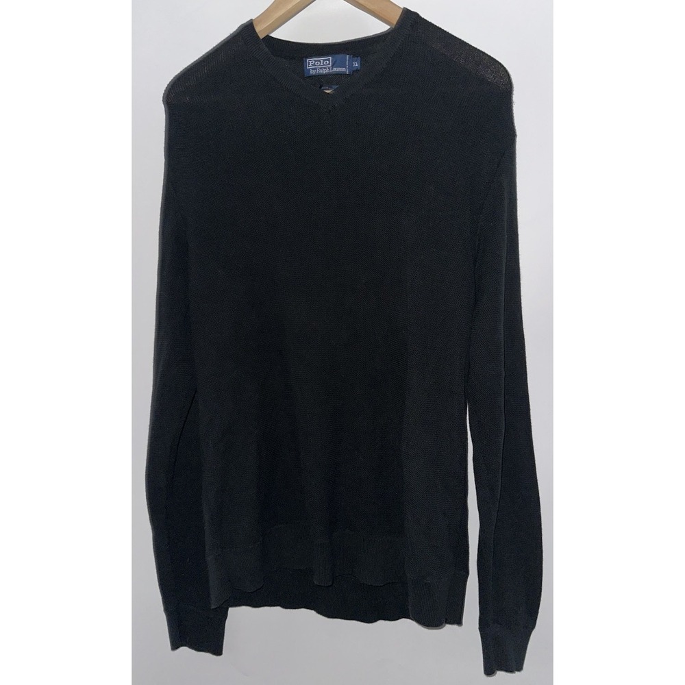 Polo Ralph Lauren Black Long Sleeve Lightweight V Neck Sweater Mens‎ XL Cotton